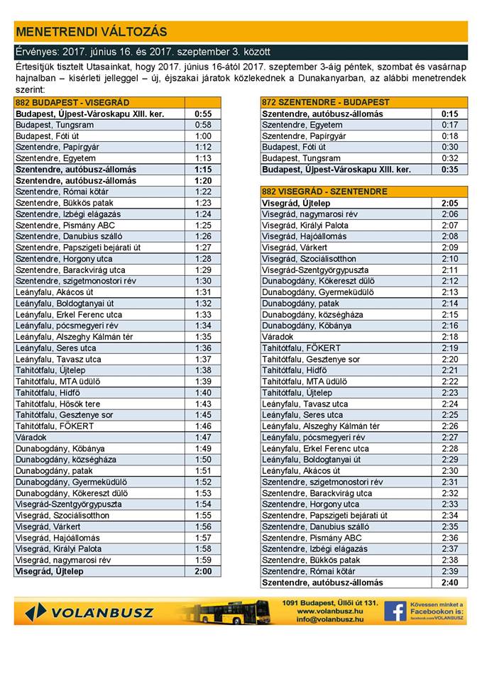 dunakanyari éjszakai buszjárat